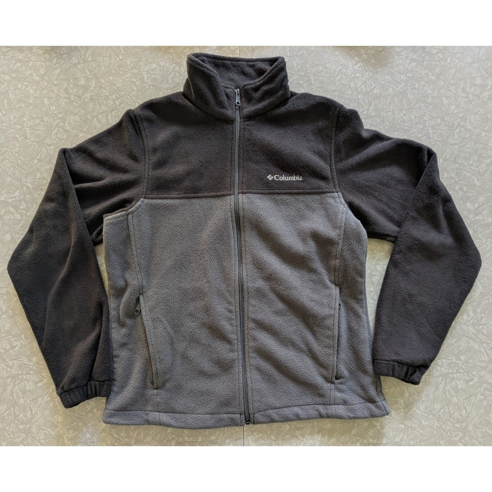 Columbia Mens Fleece Jacket Gray Black Colorblock Full Zip Size Medium